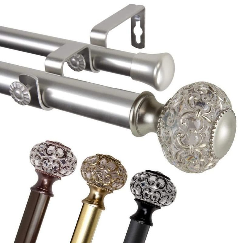 Crystal finial metal curtain rods